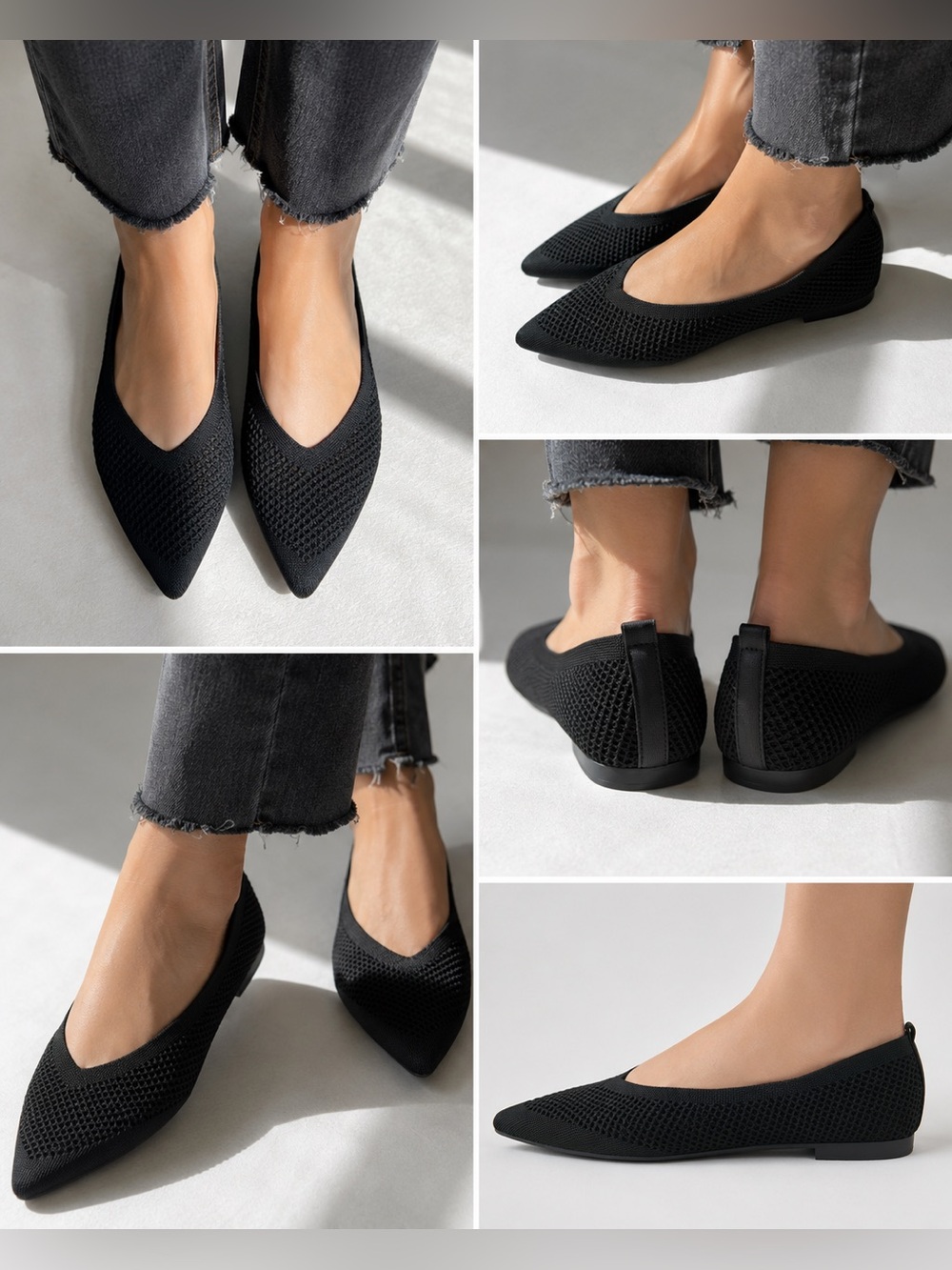 Everlane Women’s Black Knit Pointed Toe Slip-On Flats Comfort US 10.5